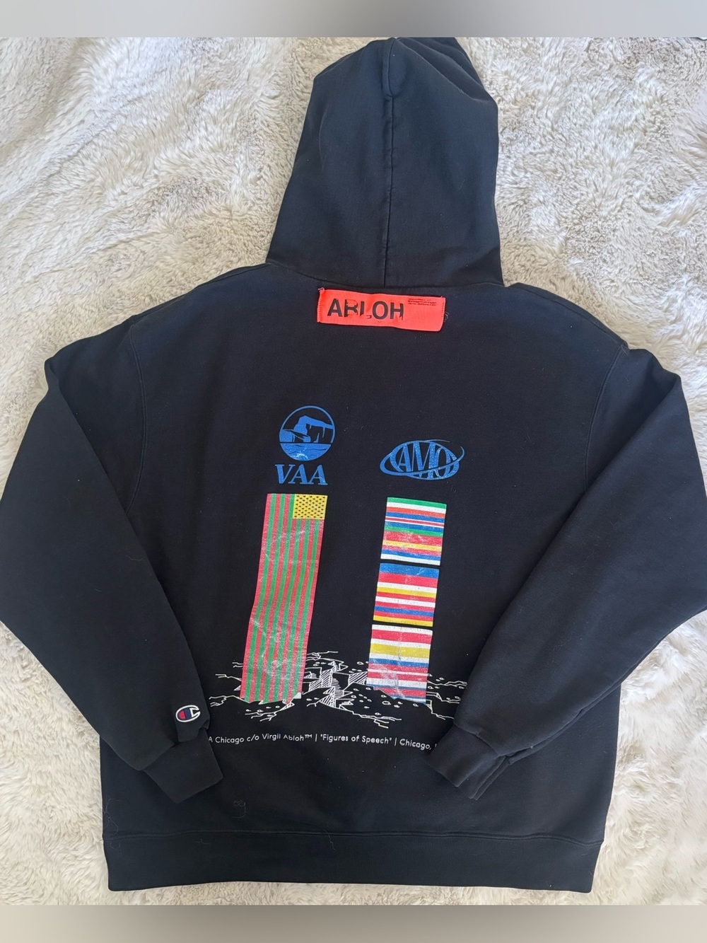 Off White x Champion Virgil Abloh Figure Of Speech MCA Hoodie Sweatshirt Size XL